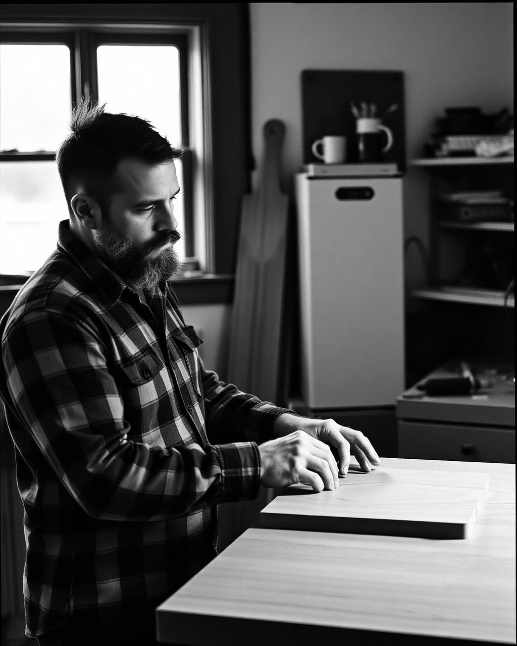 Dave Finn working at his laser engraver in the workshop